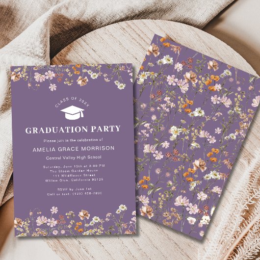 Lila Wildblume Graduation Party Boho Bloom Einladung