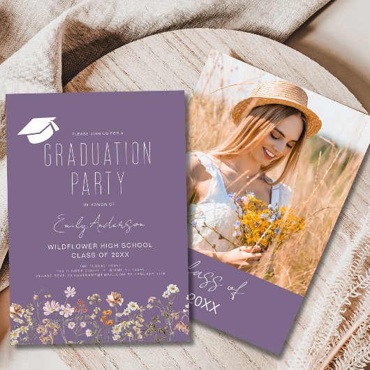 Lila Wildblume Graduation Party Boho Einladung
