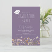 Lila Wildblume Graduation Party Boho Einladung (Stehend Vorderseite)