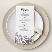 Lila Wildblume Hochzeitsmenü mit rosa Lavendel Programm