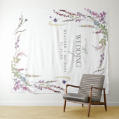 Lila Wildblume Kalligrafie Hochzeitsstichtum Foto Wandteppich (Beispiel (Horizontal))