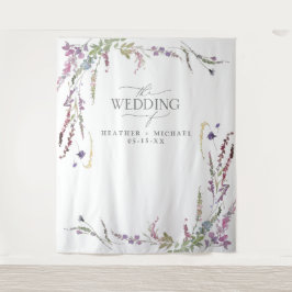 Lila Wildblume Kalligrafie Hochzeitsstichtum Foto Wandteppich