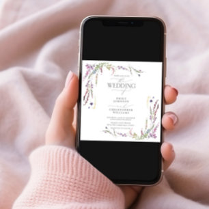 Lila Wildblume Kalligraphie Hochzeit Einladung