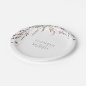 Lila Wildblume Kalligraphie Hochzeit Pappteller (Schrägansicht)