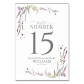 Lila Wildblume Kalligraphie Hochzeit Tischnummer (Rückseite)