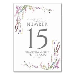 Lila Wildblume Kalligraphie Hochzeit Tischnummer