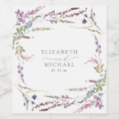 Lila Wildblume Kalligraphie Hochzeit Weinetikett (Einzelnes Label)
