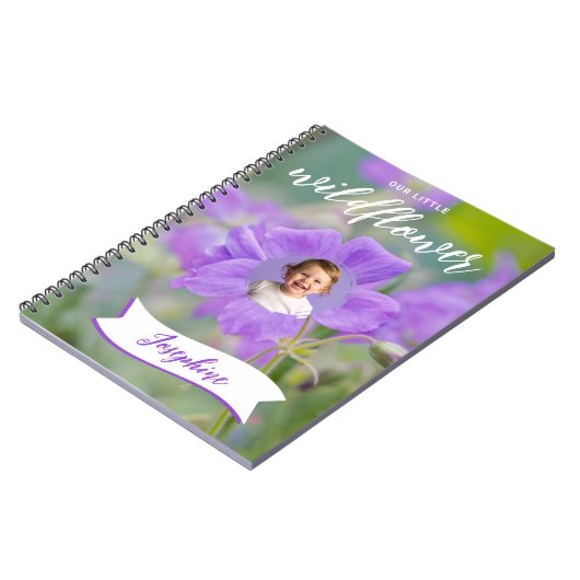 Lila Wildblume Kid's Custom Foto und Name Notizblock (Linke Seite)