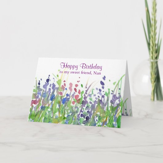 Lila Wildblume Meadow Happy Birthday Friend Karte (Vorderseite)