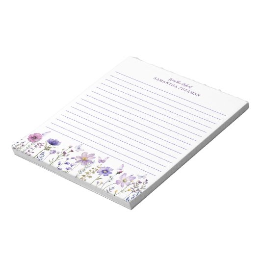 Lila Wildblume Personalisiert Notepad Notizblock (Rotiert)