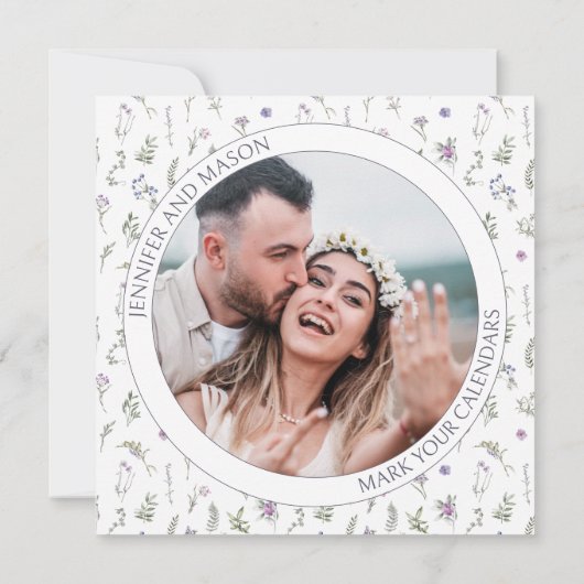 Lila Wildblume Save the Date Foto (Rückseite)