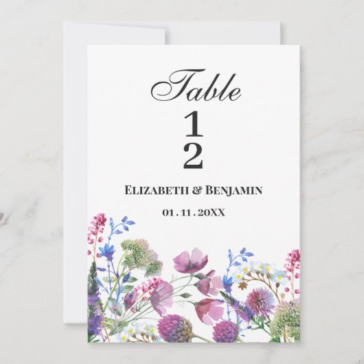 Lila Wildblume Tischnummern (Vorderseite)