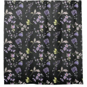 Lila Wildblumen auf gestresstem Schwarz Duschvorhang (Vorderseite)