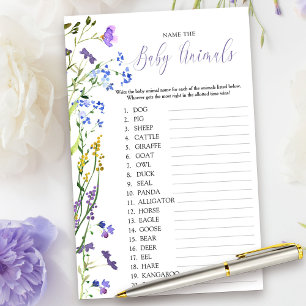 Lila Wildblumen-Baby-Tier-Namens-Quiz-Spiel