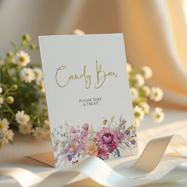 Lila Wildblumen Babydusche Bonbons Bar Sockelschild