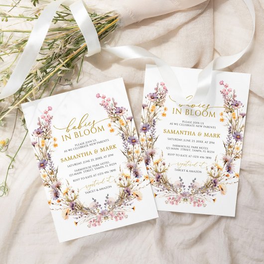 Lila Wildblumen Babys im Blütendusche Einladung