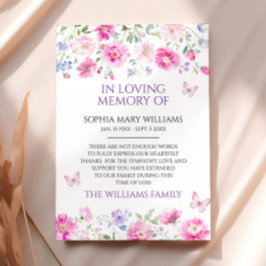 Lila Wildblumen Beileid-Speicher dank Karte