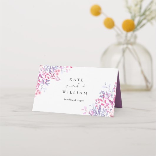 Lila Wildblumen Blumenhochzeit Platzkarte (Rückseite)