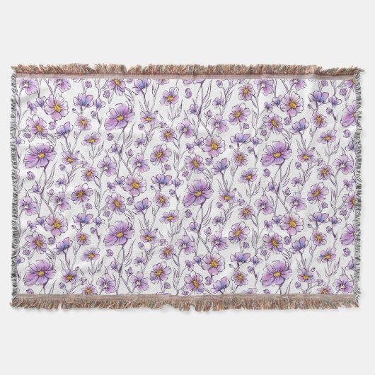 Lila Wildblumen-Botanikmuster-Design Decke (Vorderseite)