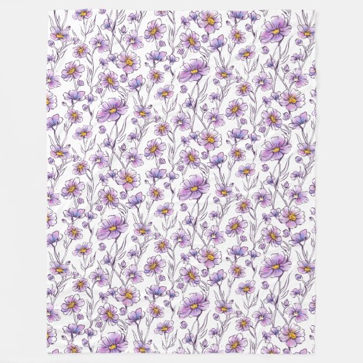 Lila Wildblumen-Botanikmuster-Design Fleecedecke (Vorderseite)