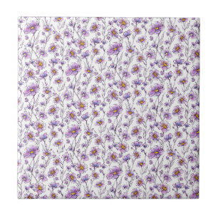 Lila Wildblumen-Botanikmuster-Design Fliese