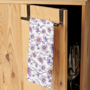 Lila Wildblumen-Botanikmuster-Design Geschirrtuch