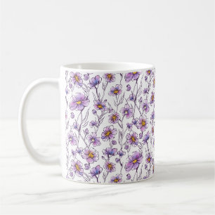 Lila Wildblumen-Botanikmuster-Design Kaffeetasse