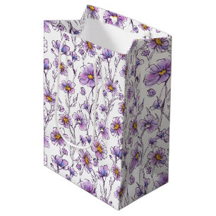 Lila Wildblumen-Botanikmuster-Design Mittlere Geschenktüte