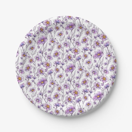 Lila Wildblumen-Botanikmuster-Design Pappteller (Vorderseite)