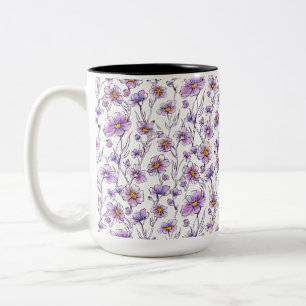 Lila Wildblumen-Botanikmuster-Design Zweifarbige Tasse