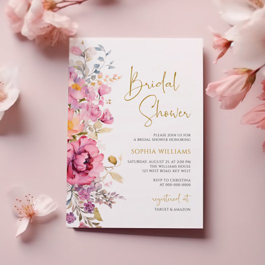 Lila Wildblumen Brautdusche Einladung