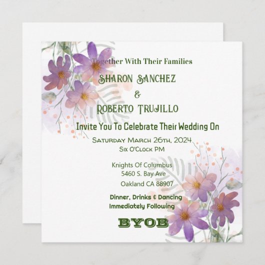 Lila Wildblumen Einladung (Vorne/Hinten)