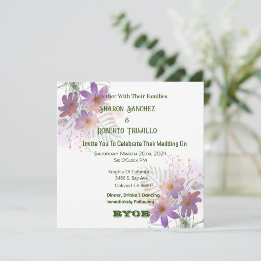 Lila Wildblumen Einladung (Stehend Vorderseite)