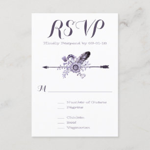 Lila Wildblumen Feathers and Arrow RSVP Karte