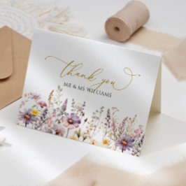 Lila Wildblumen Hochzeit Dankeskarte