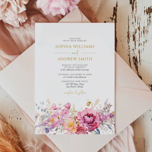 Lila Wildblumen Hochzeit Einladung