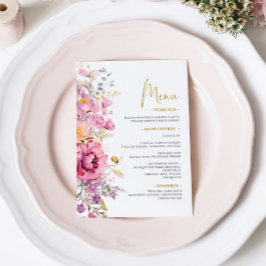 Lila Wildblumen Hochzeitsmenü Menükarte