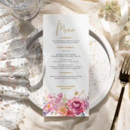 Lila Wildblumen Hochzeitsmenü Menükarte