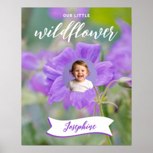 Lila Wildblumen-Kind mit individuellem Foto und Na Poster