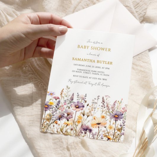 Lila Wildblumen Kinderdusche Einladung