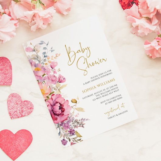 Lila Wildblumen Kinderdusche Einladung