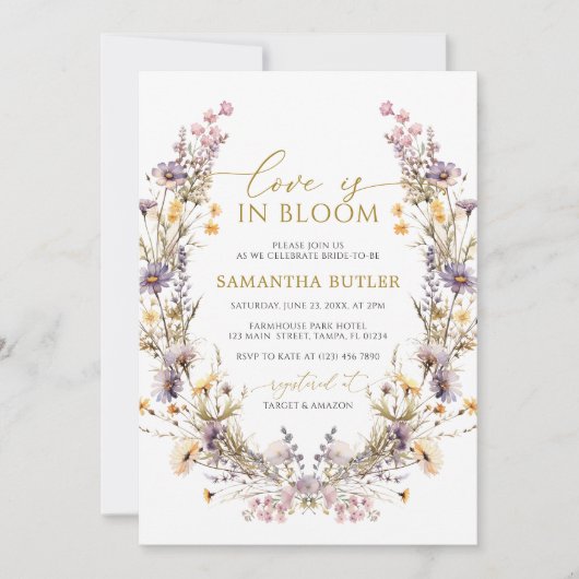 Lila Wildblumen Liebe ist in Blütendusche Einladung (Vorderseite)