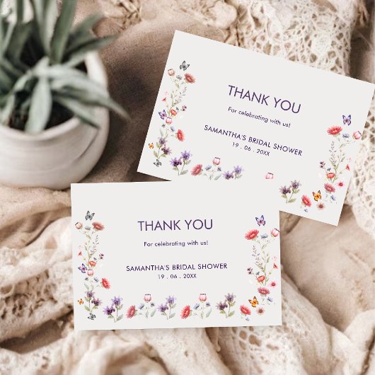 Lila Wildblumen-Märchenbuch-Brautparty Dankeskarte