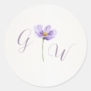 Lila Wildblumen-Monogramm-Hochzeits-Rundsticker Runder Aufkleber