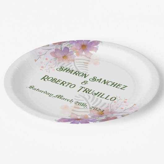 Lila Wildblumen Pappteller (Schrägansicht)