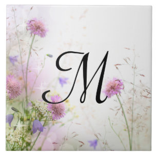 Lila Wildblumen Pool Monogramm Display Tile Fliese