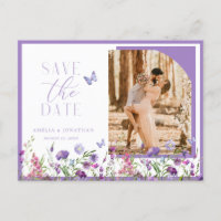 Lila Wildblumen Save the Date Hochzeit Postkarte