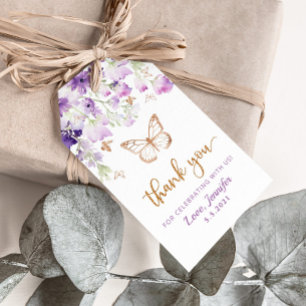 Lila Wildblumen Schmetterling Geburtstag Geschenkanhänger