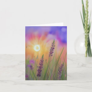 Lila Wildblumen Sonnenuntergang in Aquarellfarben Karte