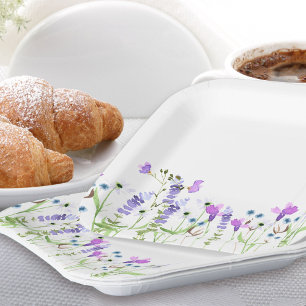 Lila Wildblumen-Thema zarte florale Umrandung  Pappteller